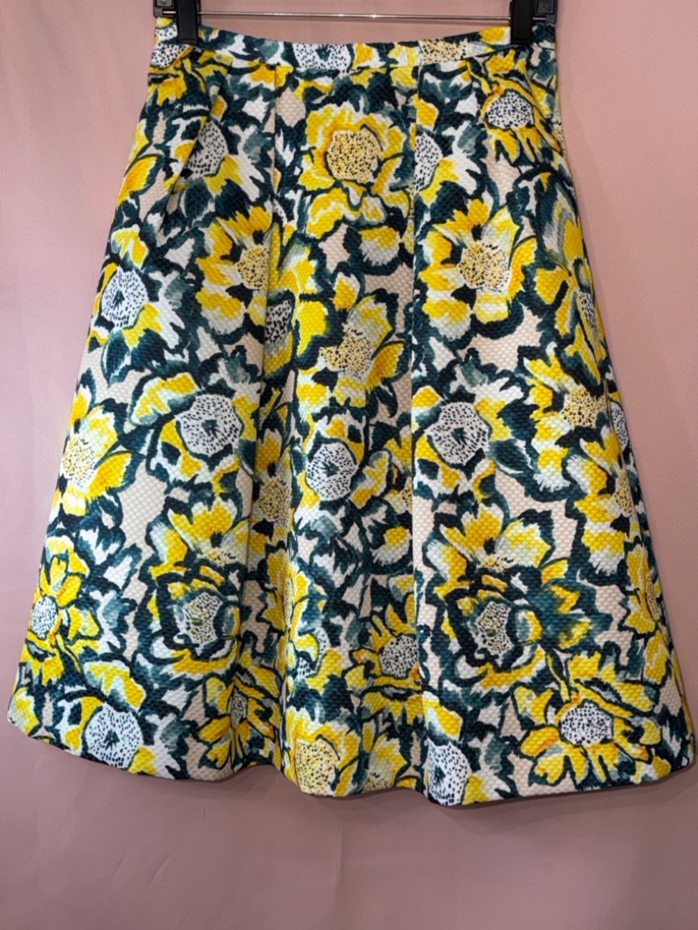 H&M Yellow & Green Floral A-Line Midi Skirt